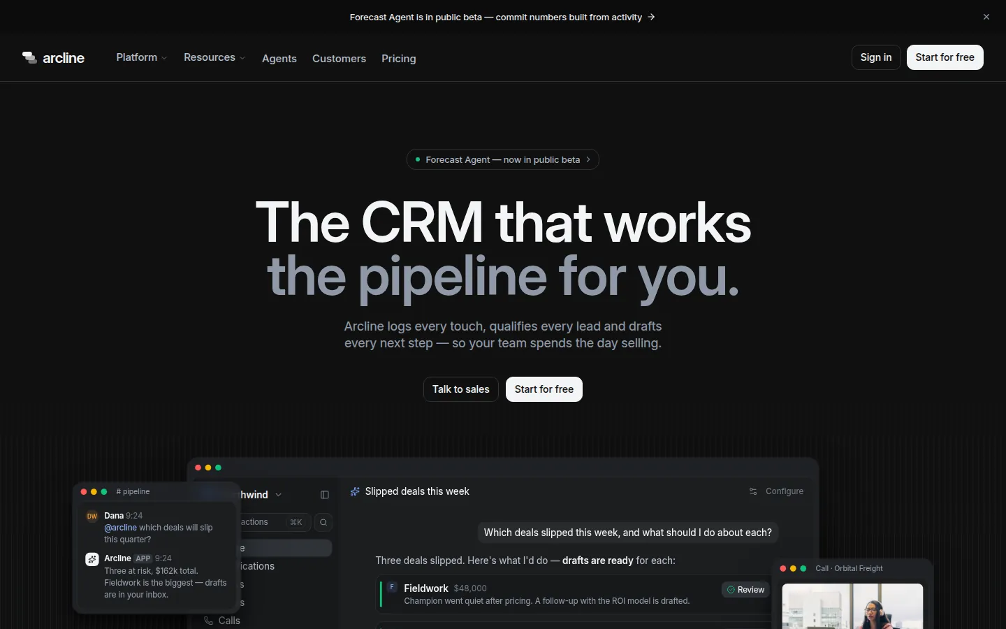 Arcline — AI CRM — home page