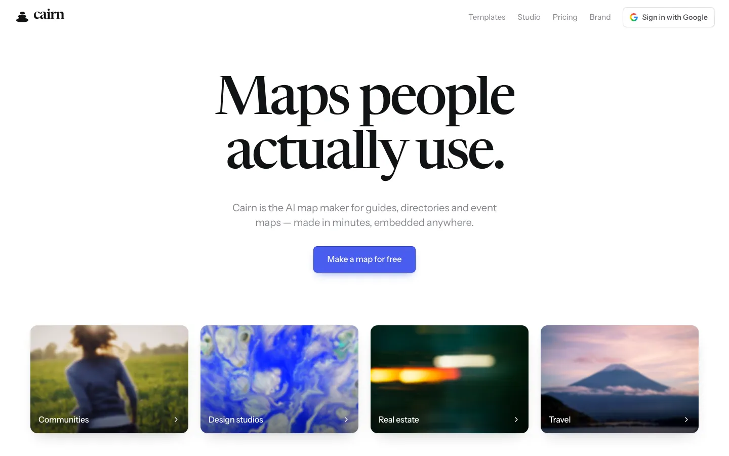Cairn — AI Map Maker — home page