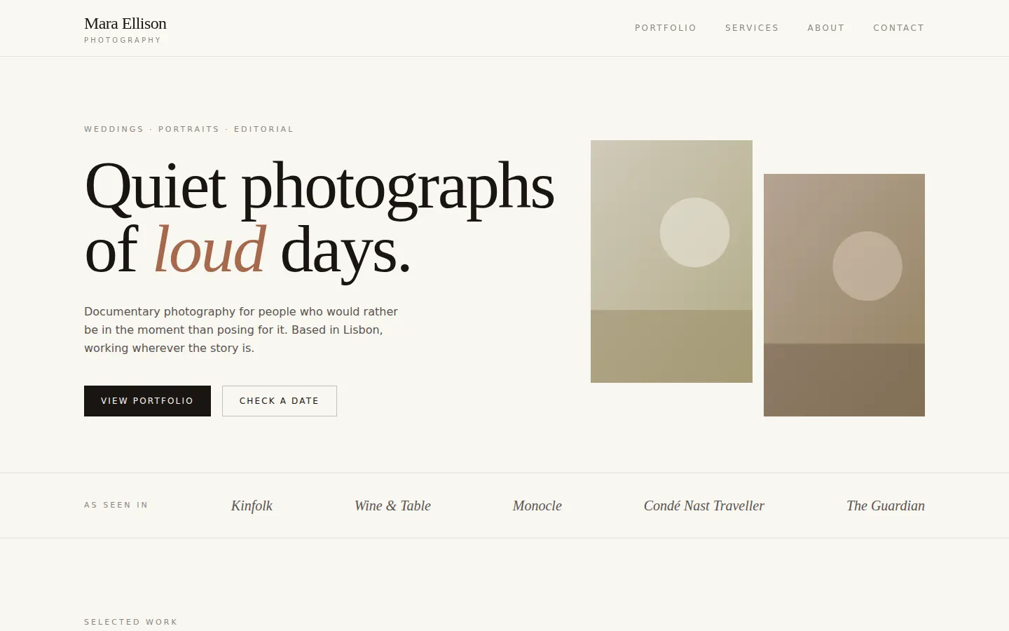 Photographer Portfolio — home page
